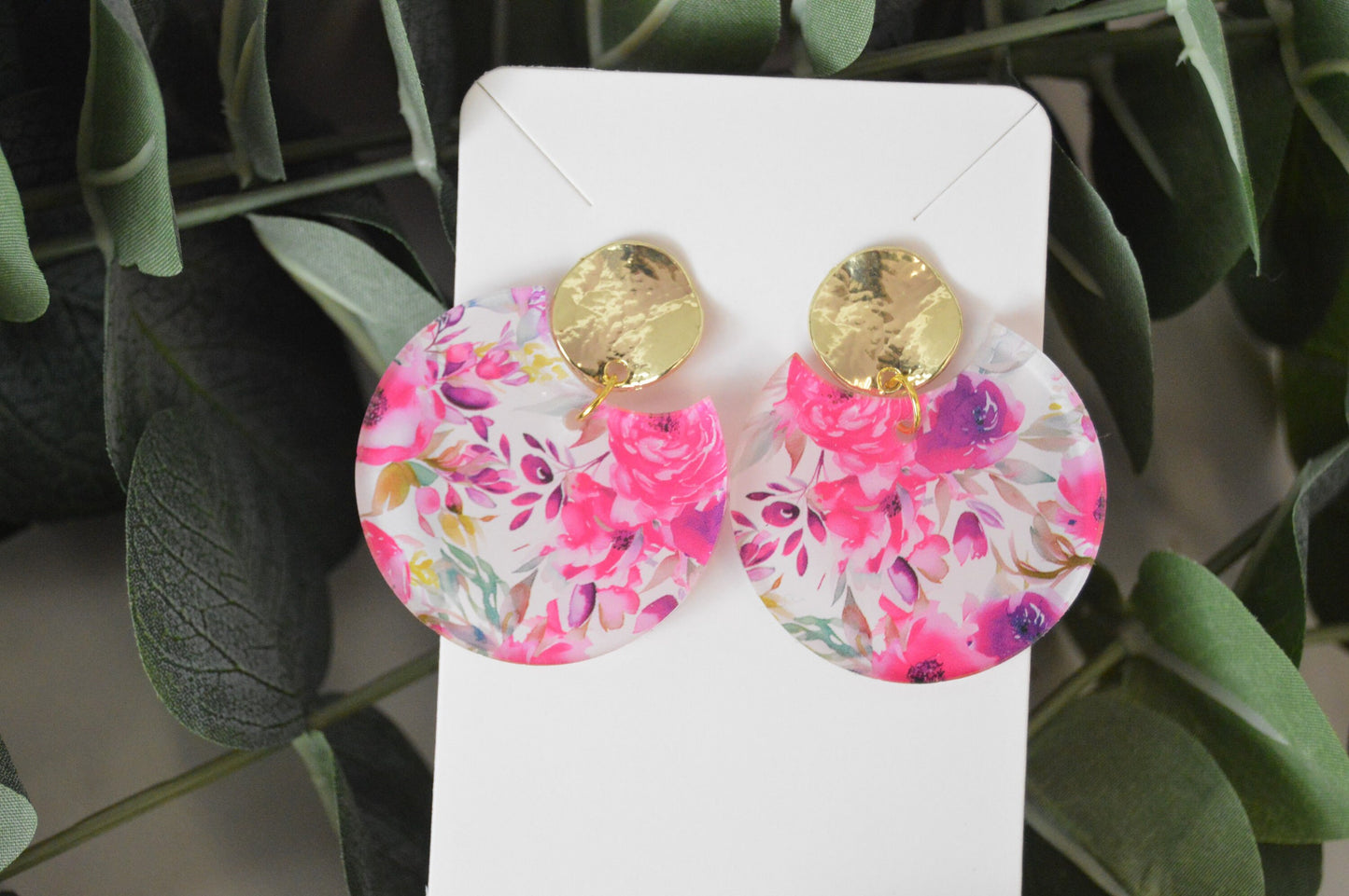 Floral Round Cutout Earrings - Acrylic