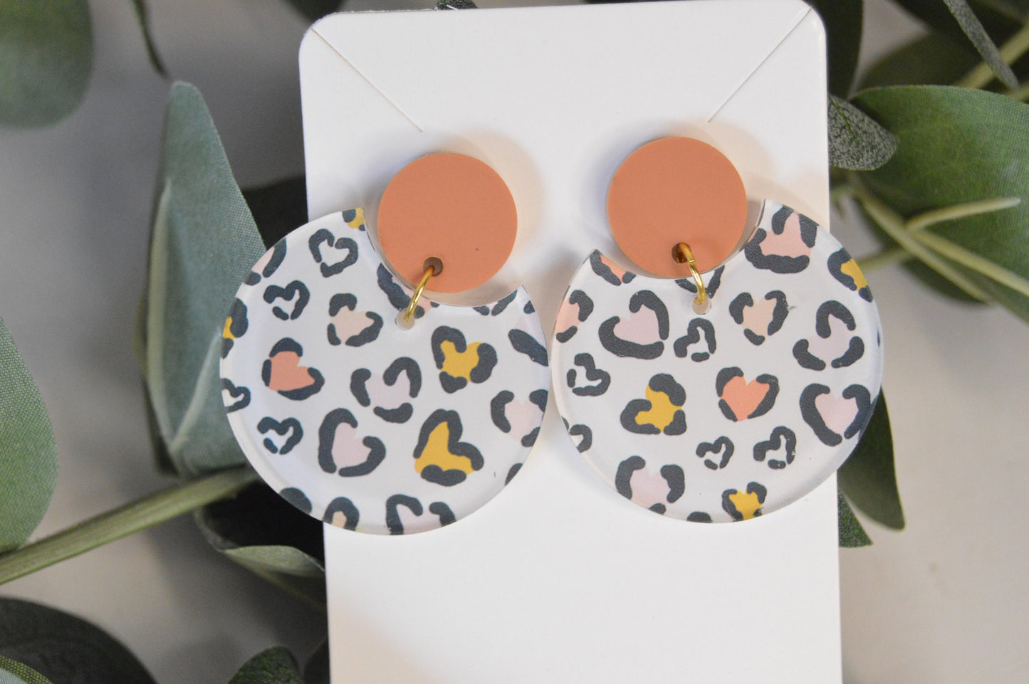 Leopard Print Round Cutout Earrings - Acrylic