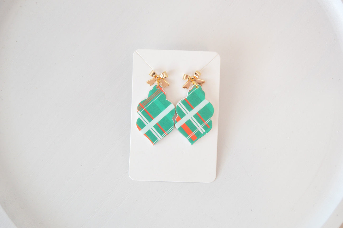 Christmas Plaid Ornament Earrings - Acrylic