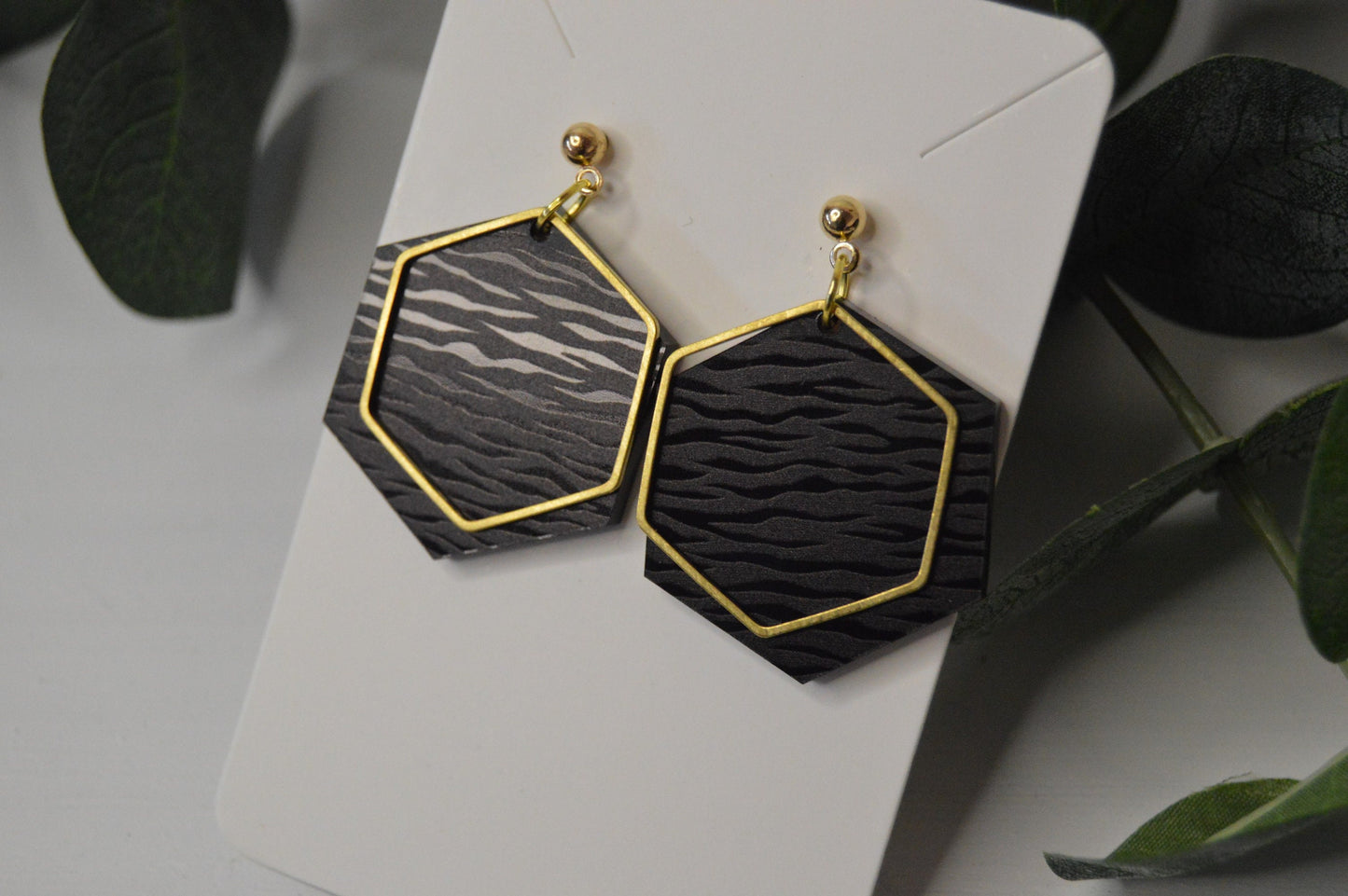 Tiger Stripes Hexagon Earrings - Acrylic