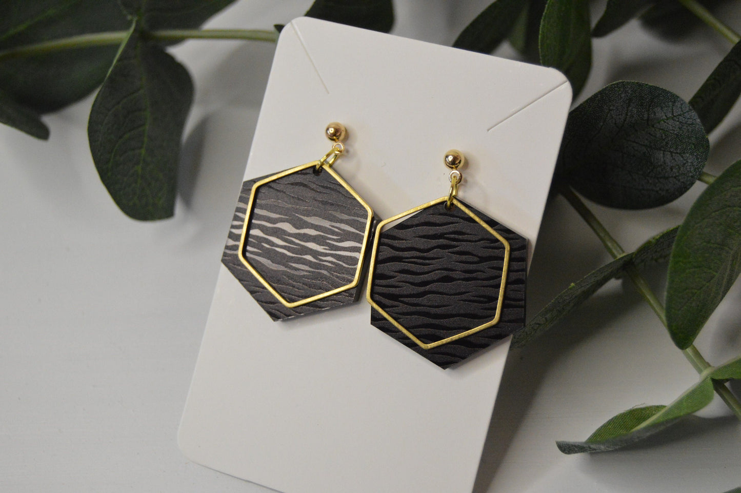 Tiger Stripes Hexagon Earrings - Acrylic