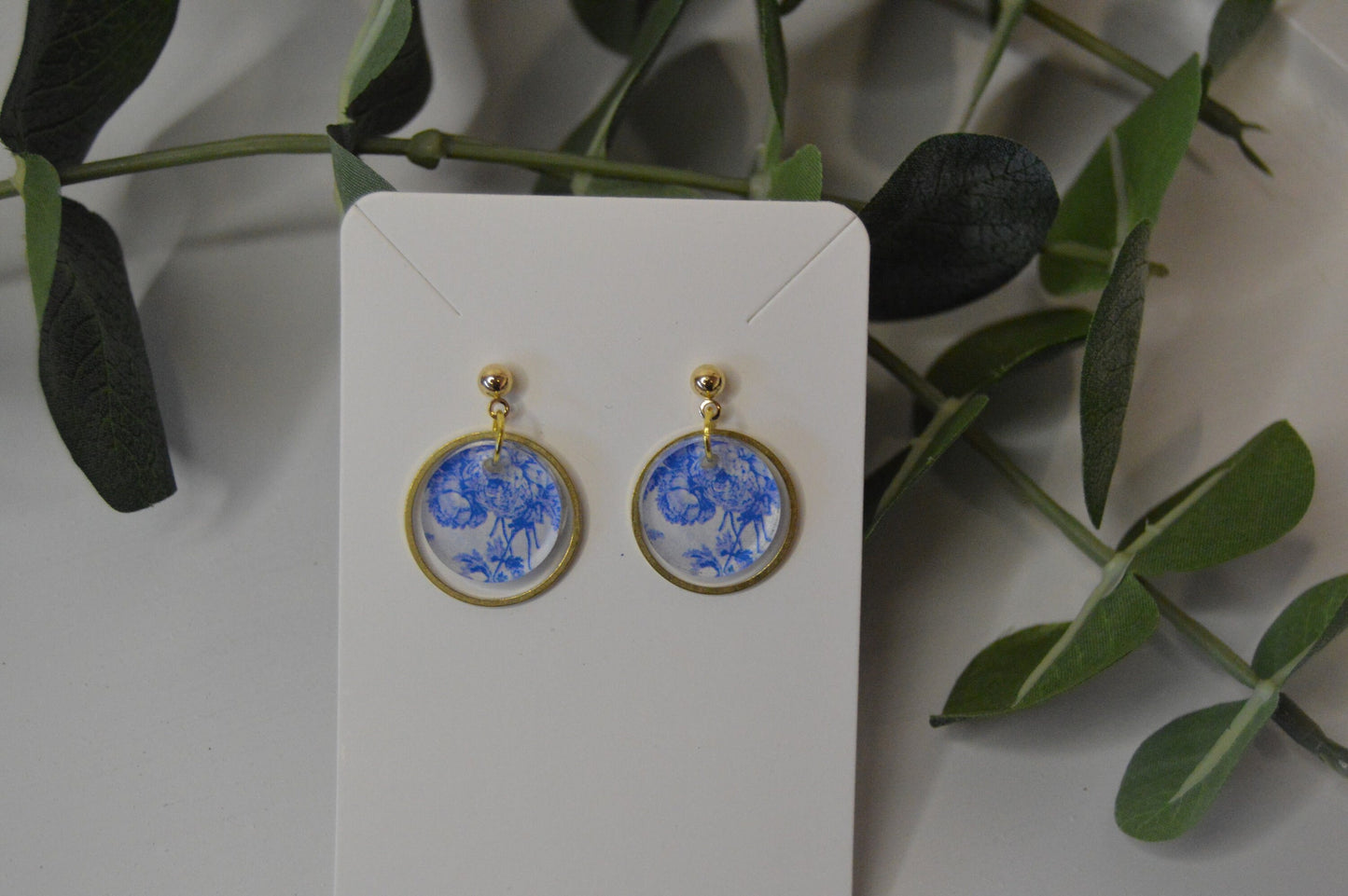 Blue Chinoiserie Small Dangle Earrings - Acrylic