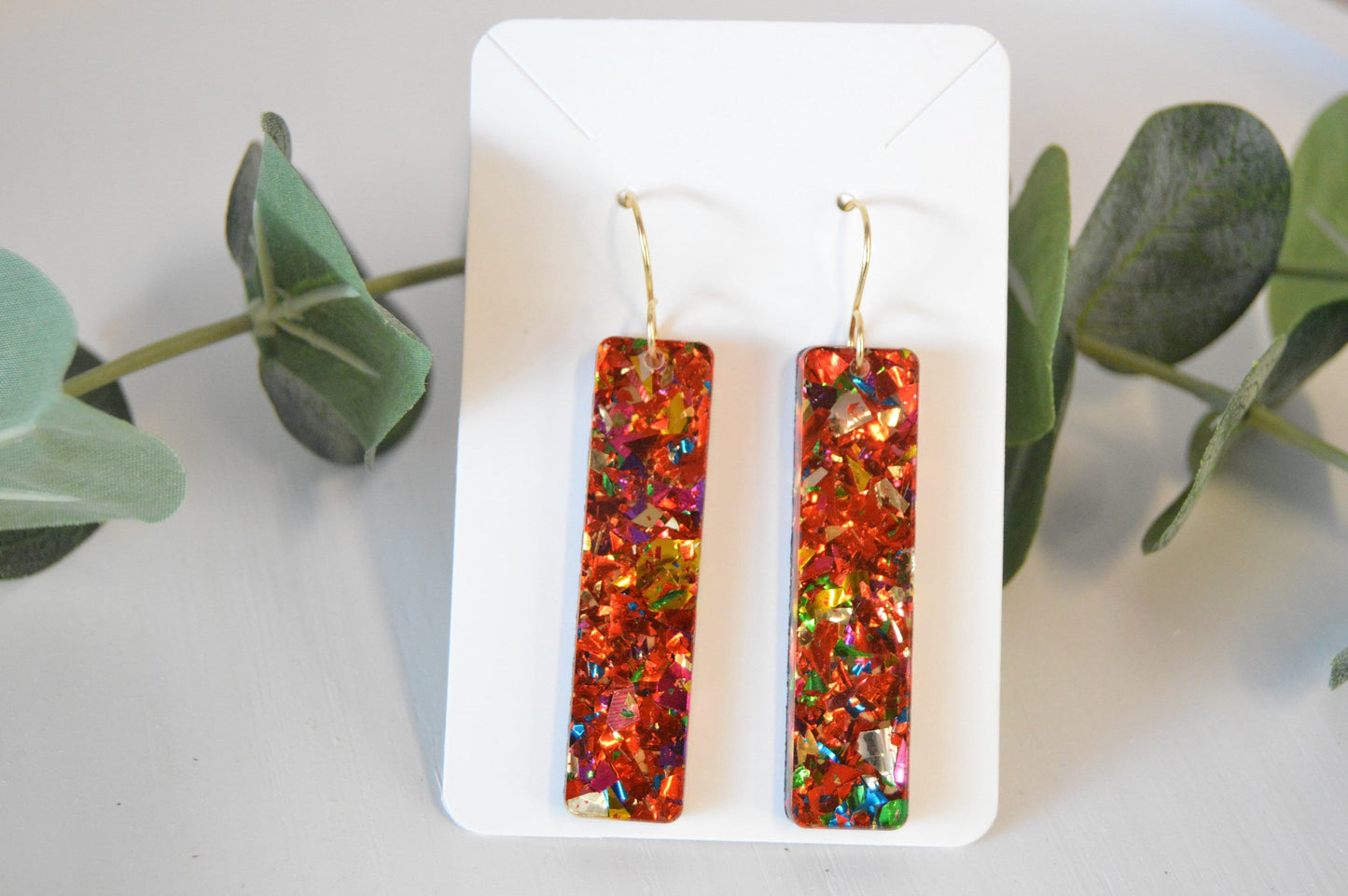 Christmas Red Confetti Bar Earrings - Acrylic