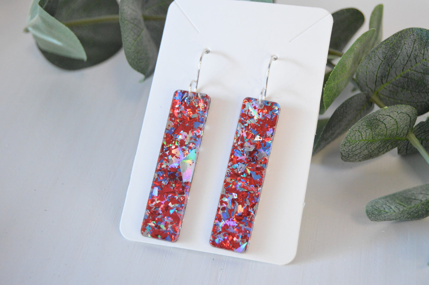 Patriotic Confetti Bar Earrings - Acrylic