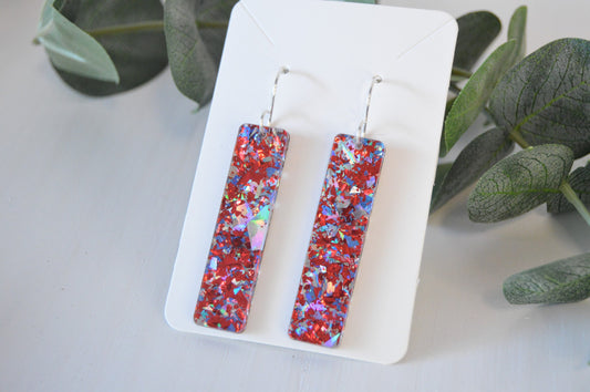 Patriotic Confetti Bar Earrings - Acrylic