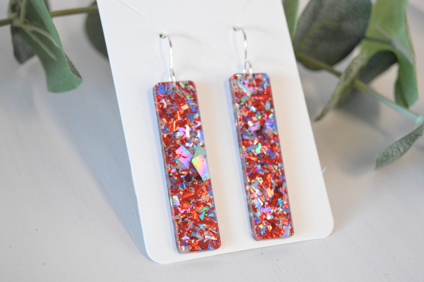 Patriotic Confetti Bar Earrings - Acrylic