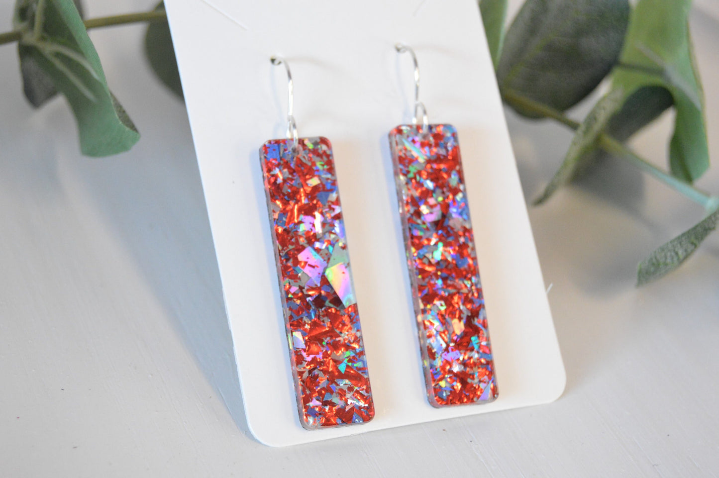 Patriotic Confetti Bar Earrings - Acrylic