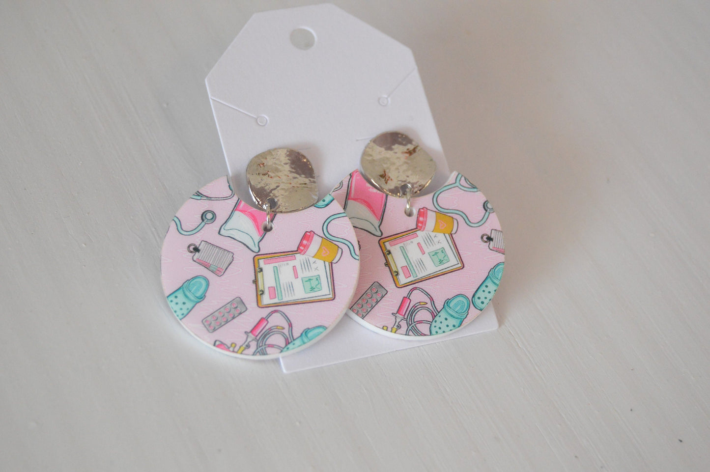 Medical Round Cutout Earrings - Acrylic