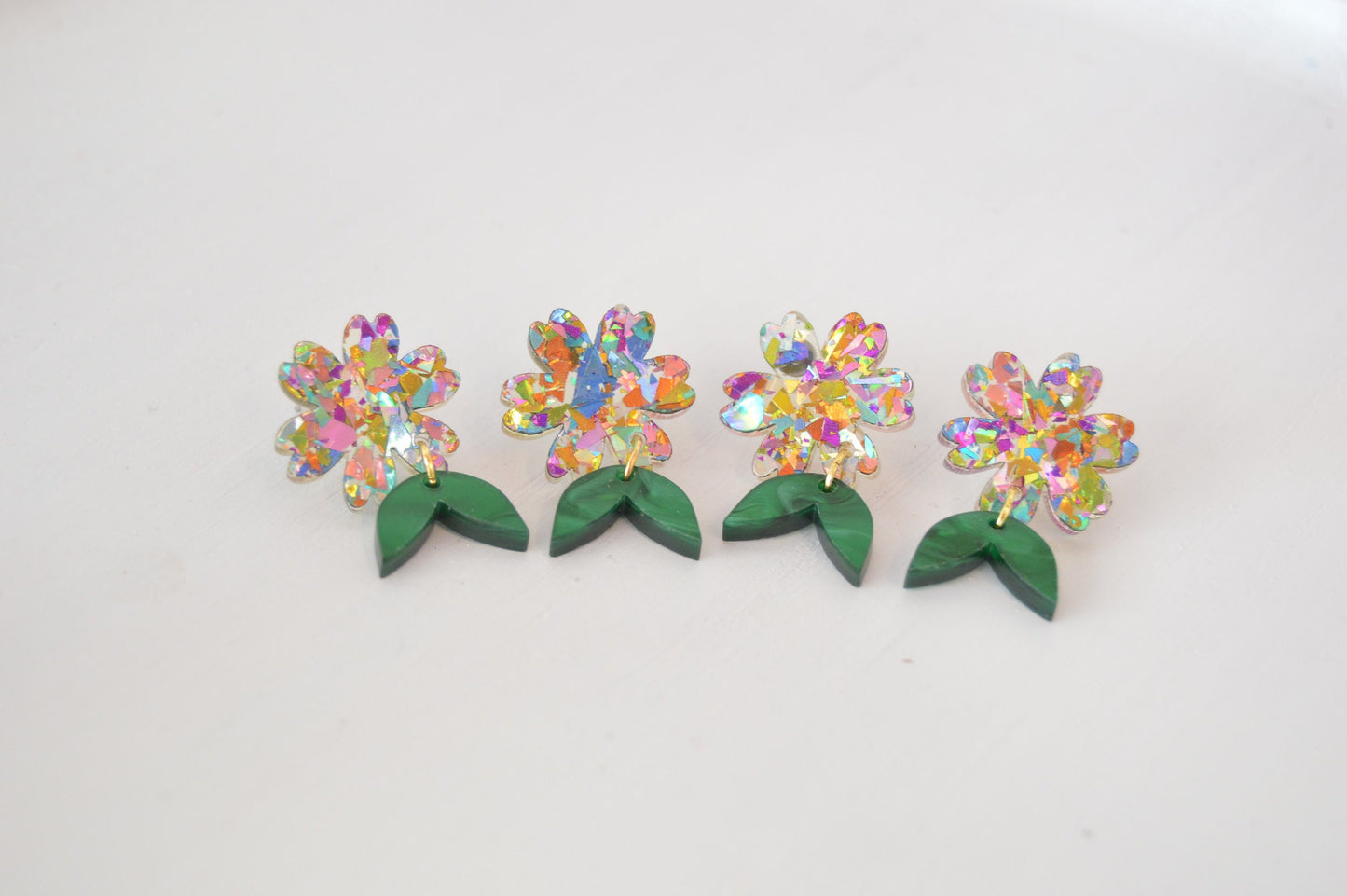 Multicolor Confetti Daisy Small Dangle Earrings - Acrylic