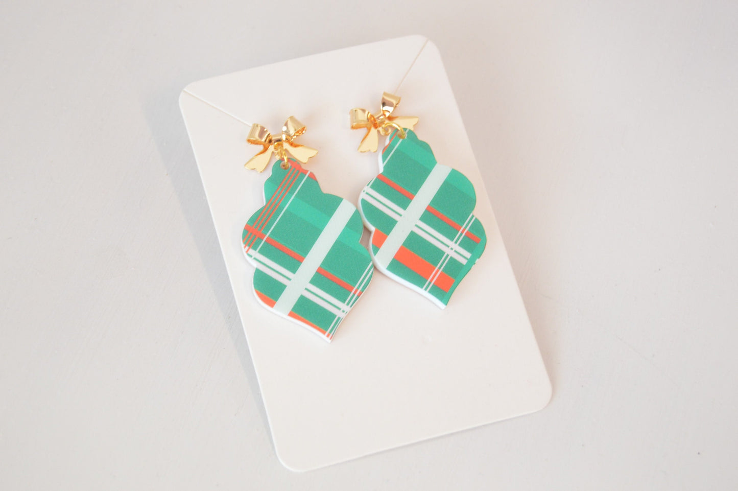 Christmas Plaid Ornament Earrings - Acrylic