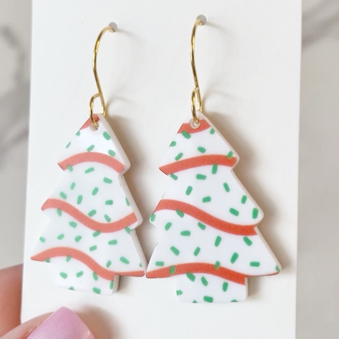 Christmas Tree Cake Earrings - Acrylic