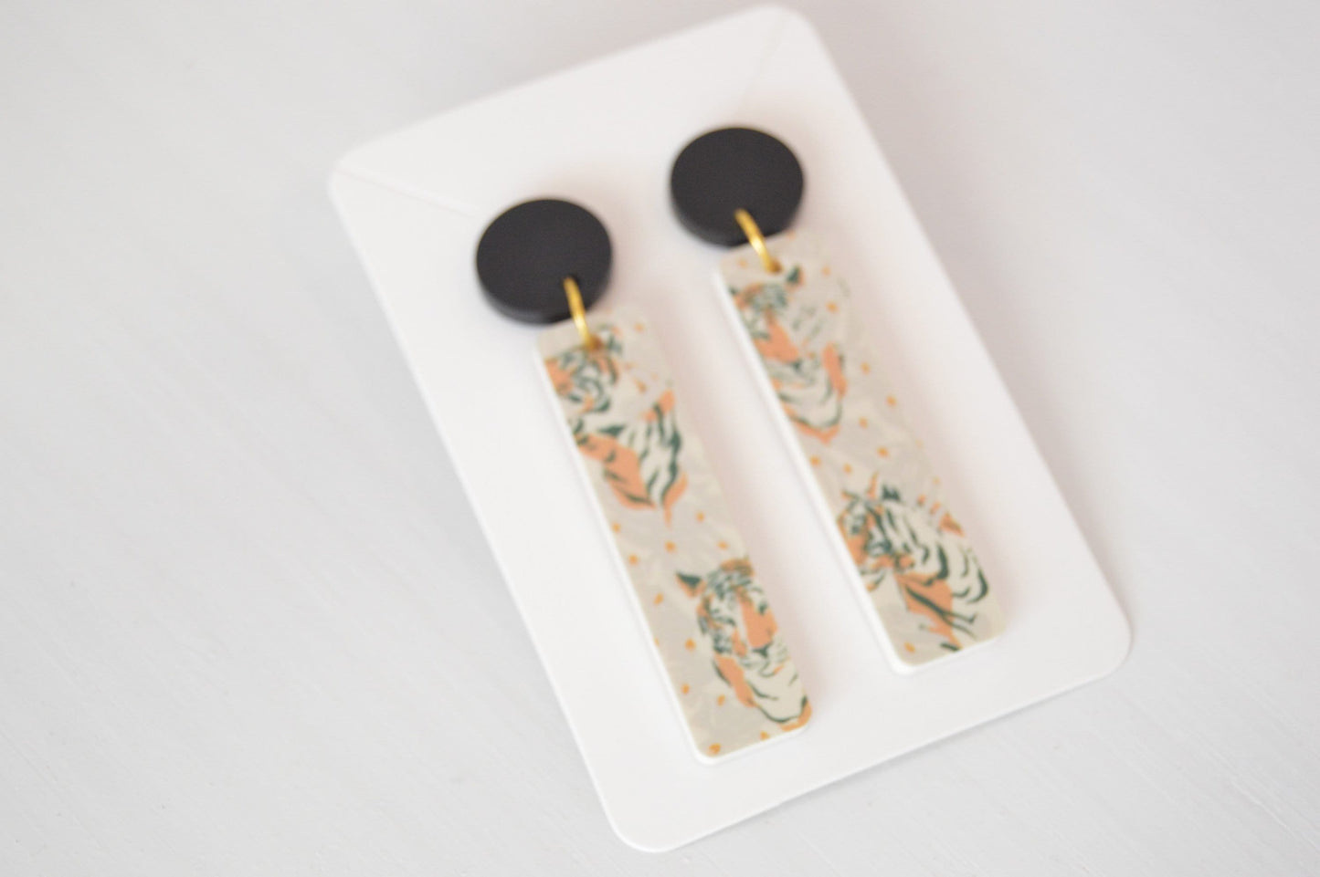 Tiger Print Bar Earrings - Acrylic