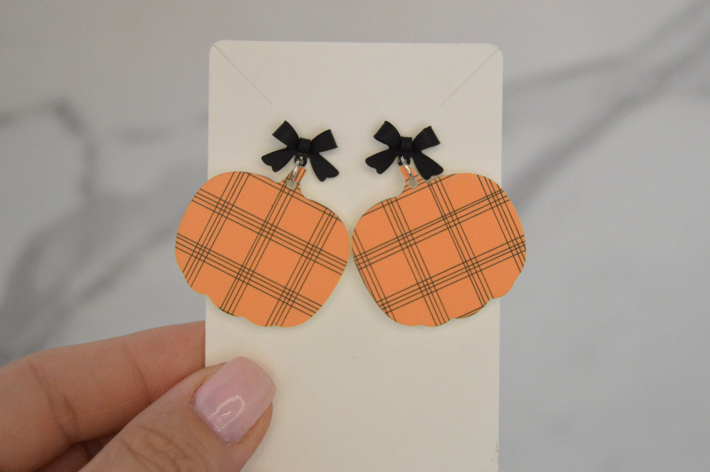 Plaid Pumpkin Dangle Earrings - Acrylic