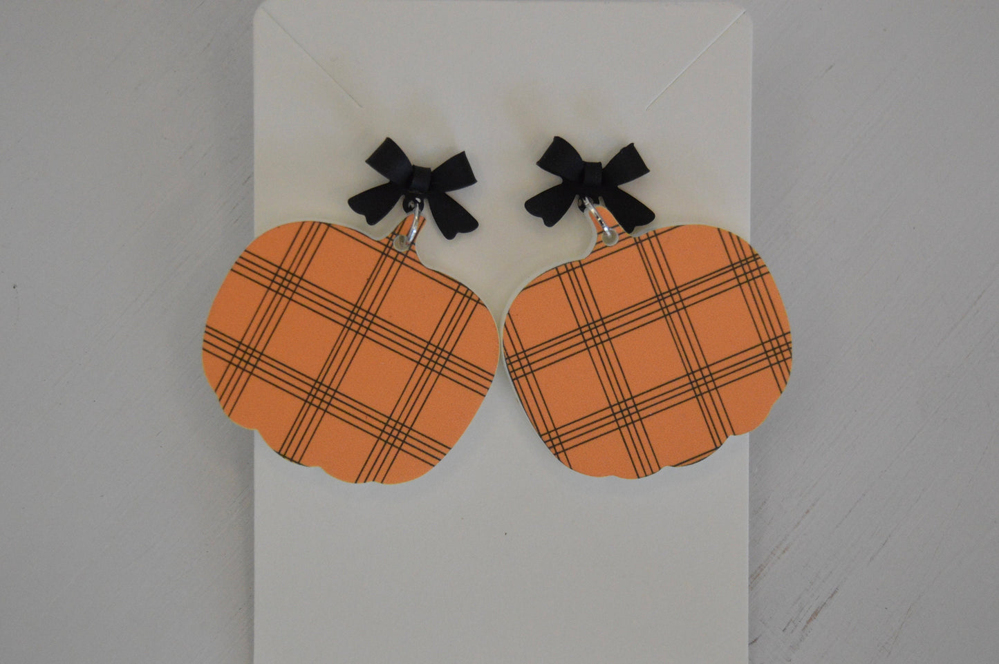 Plaid Pumpkin Dangle Earrings - Acrylic
