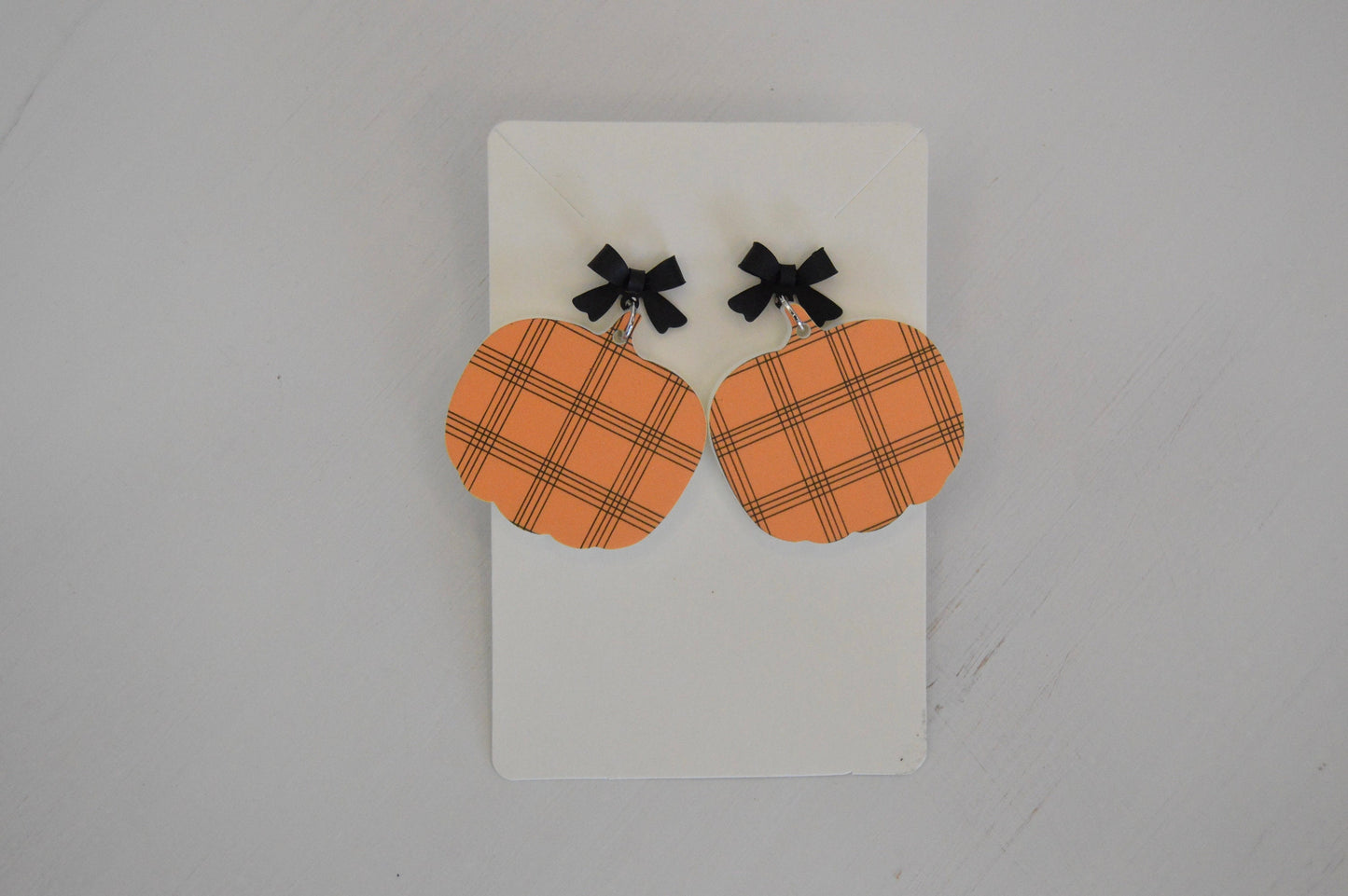 Plaid Pumpkin Dangle Earrings - Acrylic