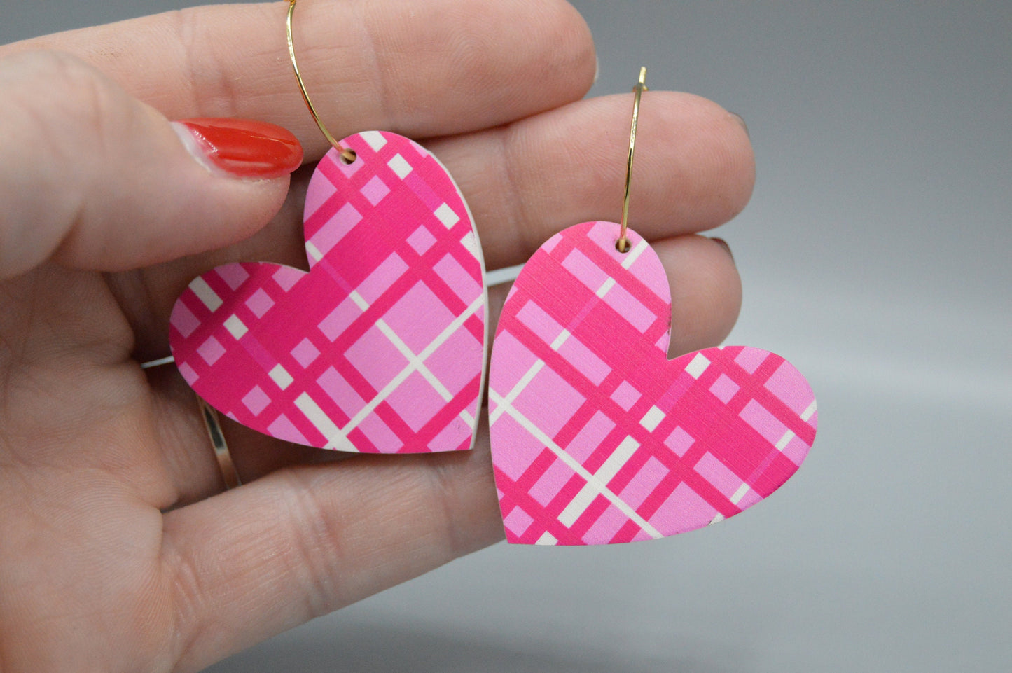 Plaid Heart Earrings - Acrylic
