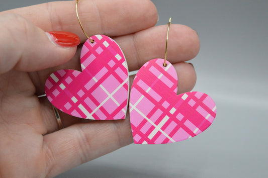 Plaid Heart Earrings - Acrylic