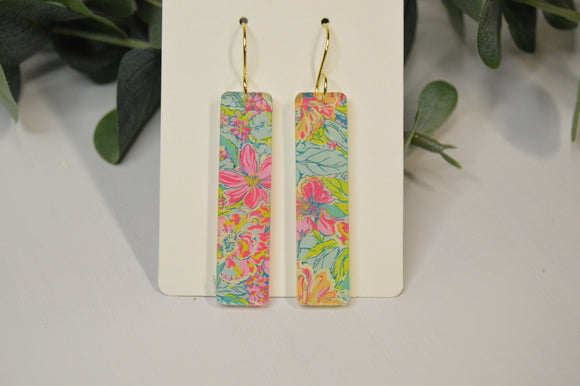 Pastel Floral Bar Earrings - Acrylic