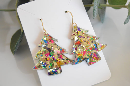 Christmas Tree Confetti Earrings - Acrylic