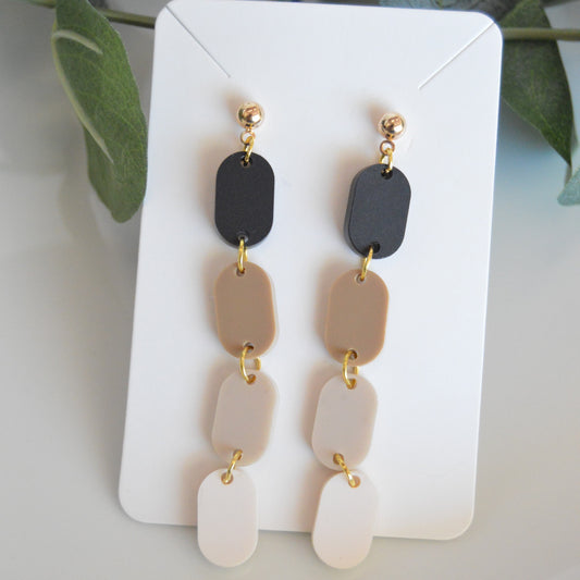 Neutral Ombré Oval Stack Dangle Earrings - Acrylic