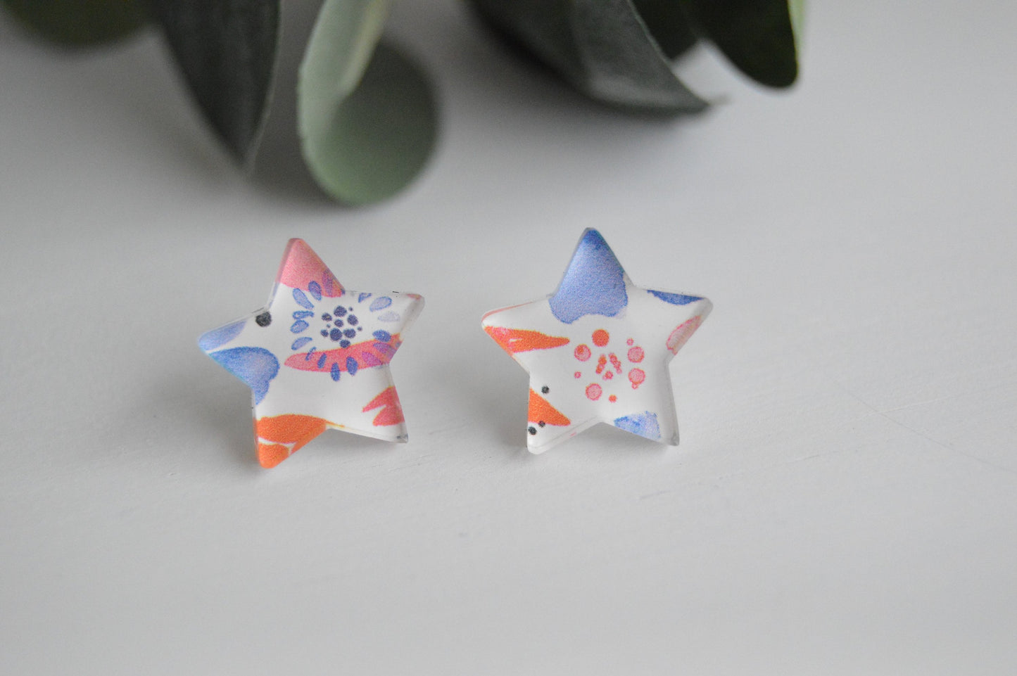 Patriotic Watercolor Floral Stud Earrings - Acrylic