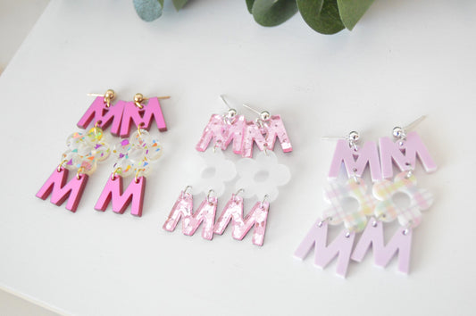 Mom Dangle Earrings -  Acrylic