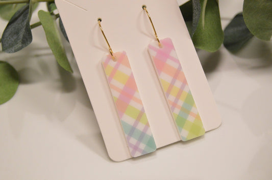 Spring Plaid Bar Earrings - Acrylic