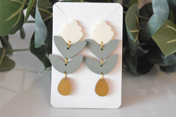 Floral leaf Stack Dangle Earrings - Acrylic