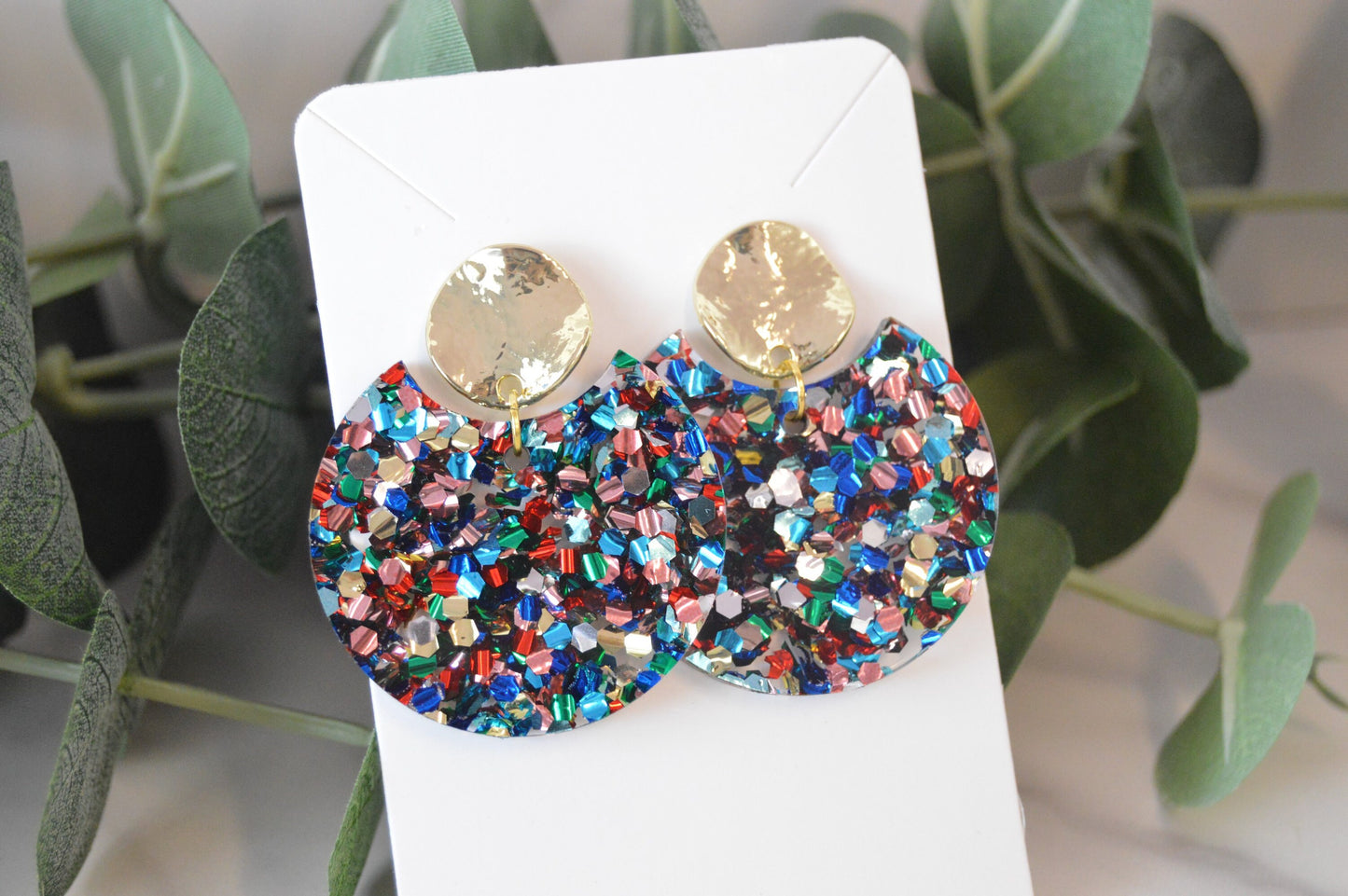 Colorful Cut Out Circle Dangle Earrings - Acrylic