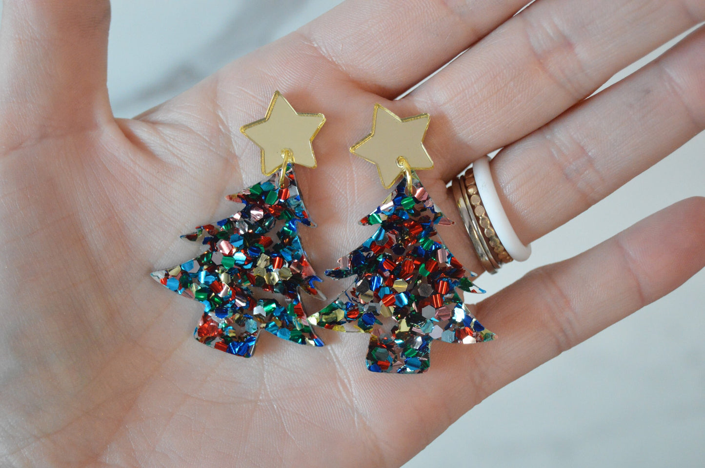 Colorful Christmas Tree Earrings - Acrylic