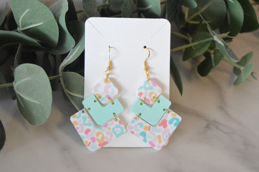 Colorful Leopard Print Dangle Earrings - Acrylic