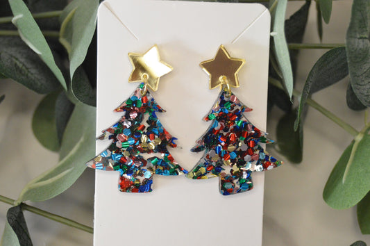 Colorful Christmas Tree Earrings - Acrylic