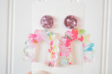 Floral Scalloped Arch Dangle Earrings - Acrylic