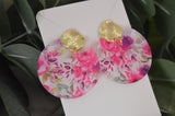 Floral Round Cutout Earrings - Acrylic