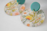 Embroidered Floral Round Cutout Earrings - Acrylic