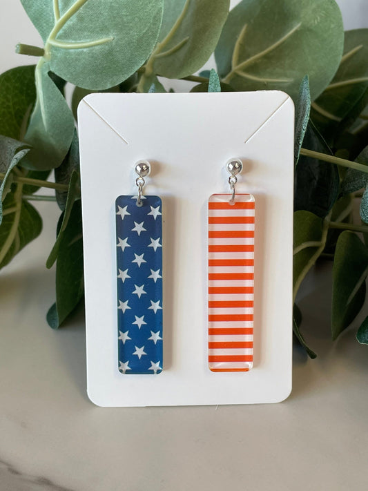 Stars and Stripes Bar Earrings - Acrylic