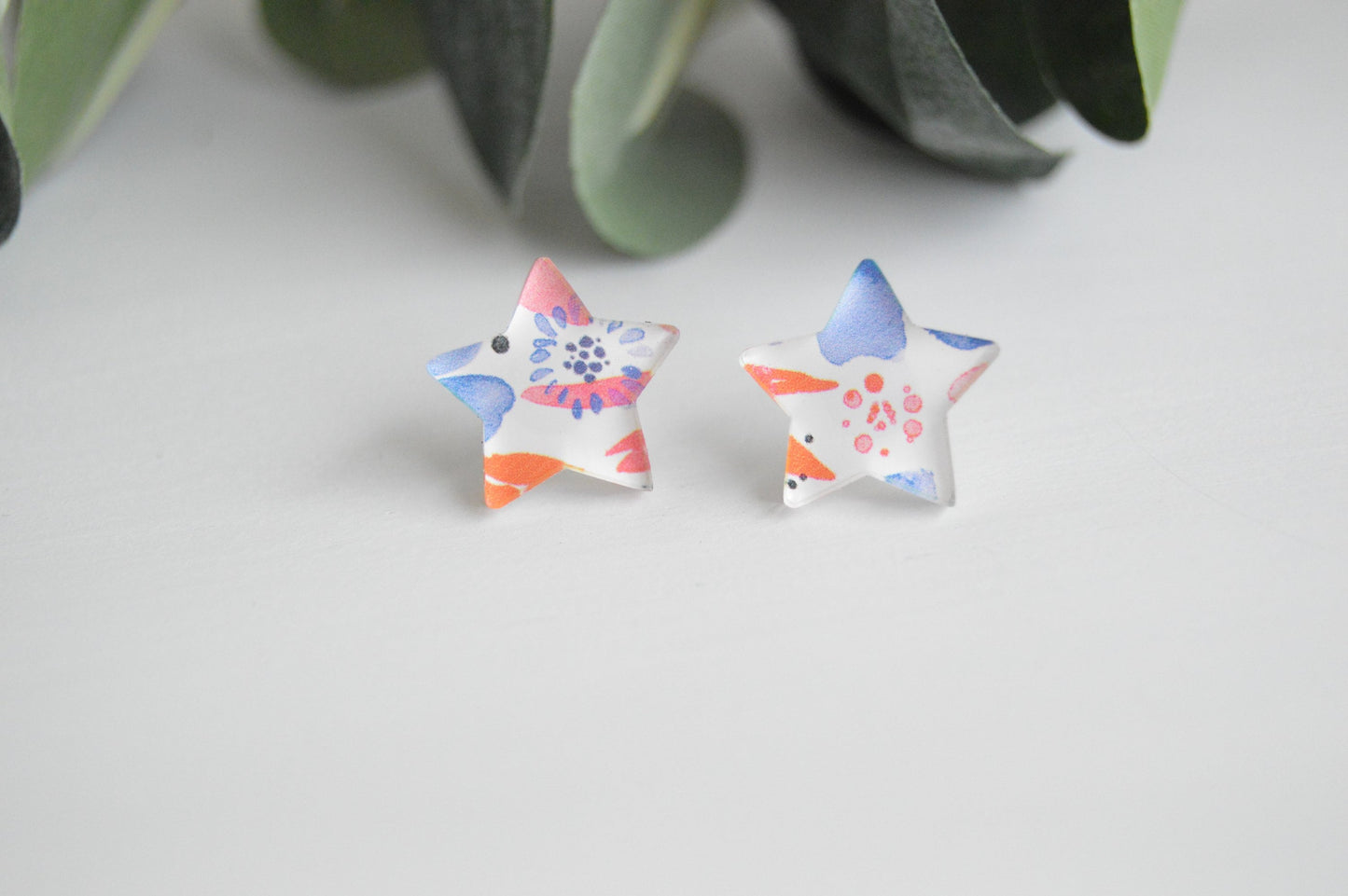 Patriotic Watercolor Floral Stud Earrings - Acrylic