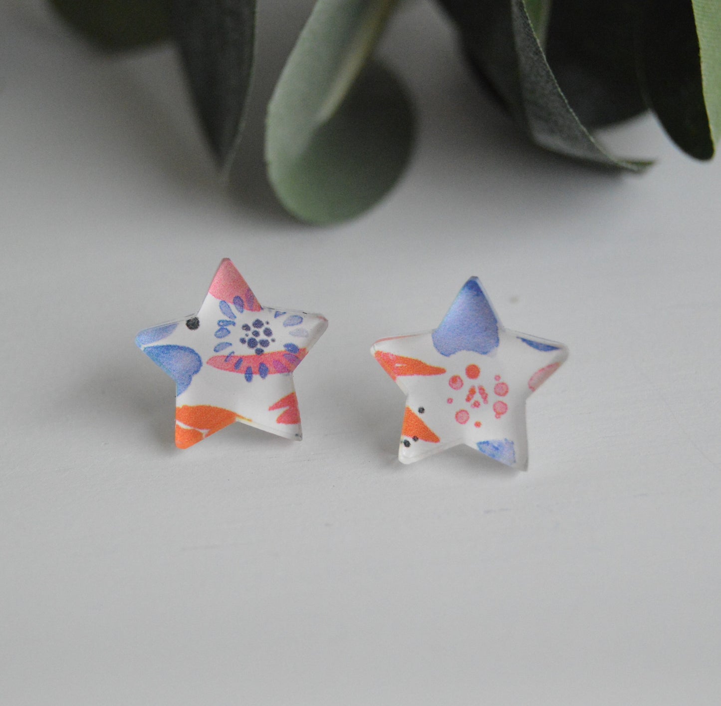 Patriotic Watercolor Floral Stud Earrings - Acrylic