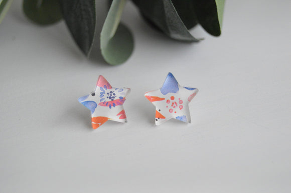 Patriotic Watercolor Floral Stud Earrings - Acrylic