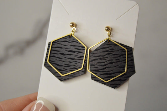 Tiger Stripes Hexagon Earrings - Acrylic