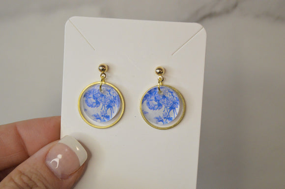 Blue Chinoiserie Small Dangle Earrings - Acrylic