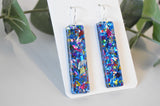 Ocean Blue Confetti Bar Earrings - Acrylic