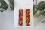 Christmas Red Confetti Bar Earrings - Acrylic