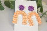Orange Boho Scalloped Arch Earrings - Acrylic