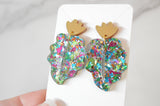 Colorful Confetti Leaf Dangle Earrings - Acrylic