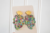 Colorful Confetti Leaf Dangle Earrings - Acrylic