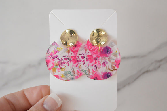 Floral Round Cutout Earrings - Acrylic