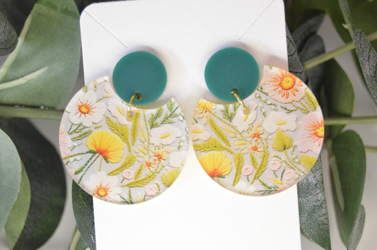 Embroidered Floral Round Cutout Earrings - Acrylic