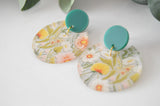 Embroidered Floral Round Cutout Earrings - Acrylic