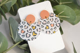 Leopard Print Round Cutout Earrings - Acrylic